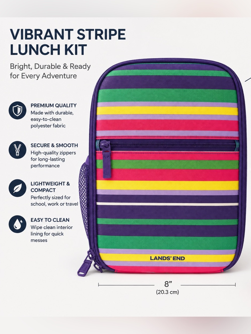 Lands' End Vibrant Multicolor Stripe Lunch Kit 1 spot see pics